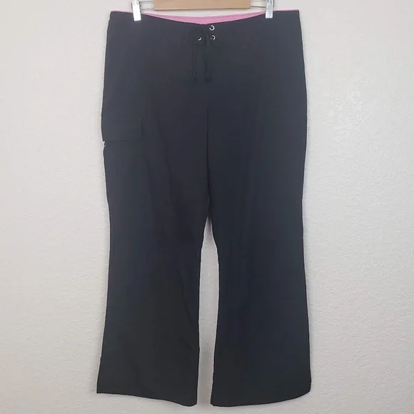 Black Wide-Leg Cargo Pocket Zip-Fly Lace-up Closure Women's Scrub Pant - Size MP - Picture 1 of 9